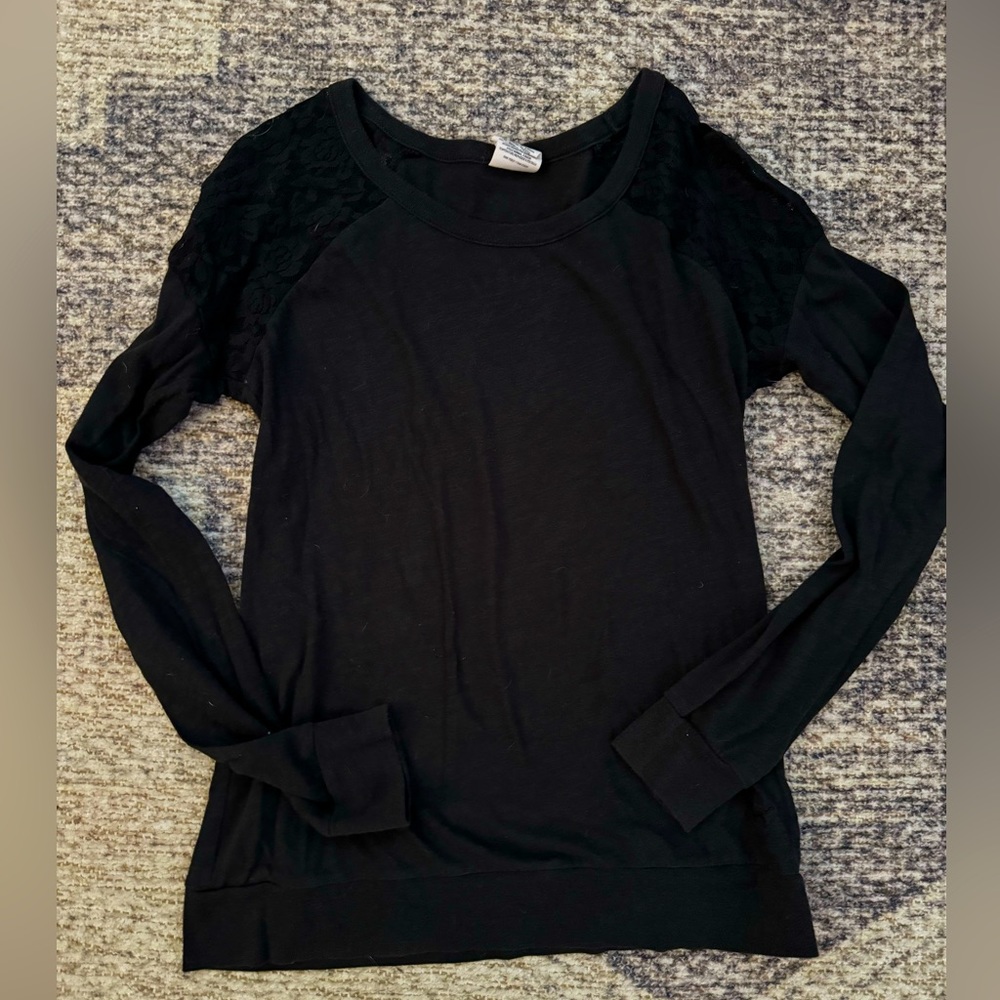 Vintage PINK VS black lace long sleeve top SMALL